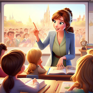 Fuente: Poster estilo Disney 3D maestra enseñando alumnos. (2023). Bing DALLE·E3 [jpeg]